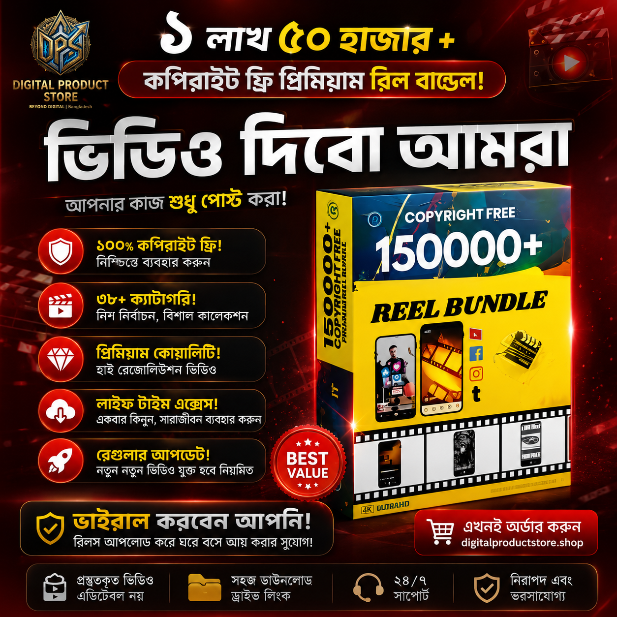 ১,৫০,০০০+ Copyright Free Premium Reel Bundle 🎬
